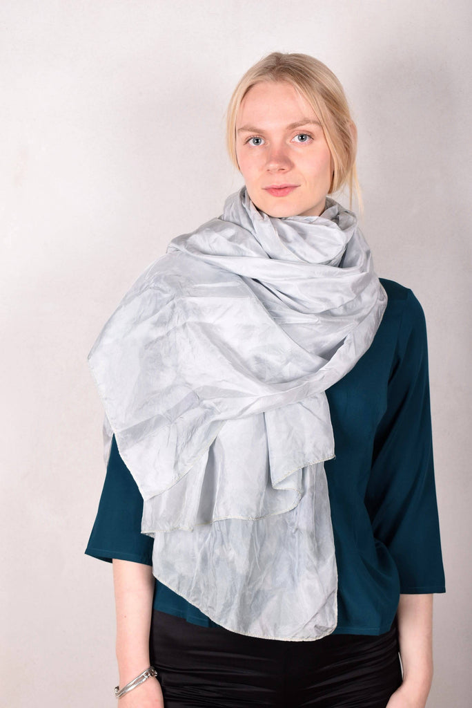 Crush. Large silk shawl.  Col: "Pale blue-silver" - Tone Barker Silk