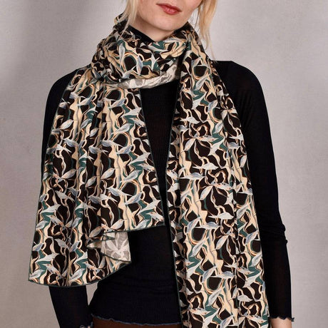 Noil Silk/viscose scarf/shawl. Print: Bird/Branch - Tone Barker Silk