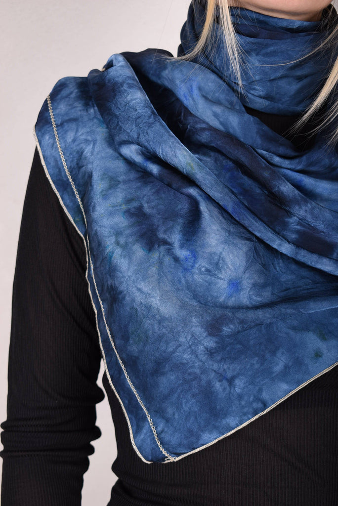 Noil Silk/viscose scarf/shawl. Print: Tie-dye "Blues" - Tone Barker Silk