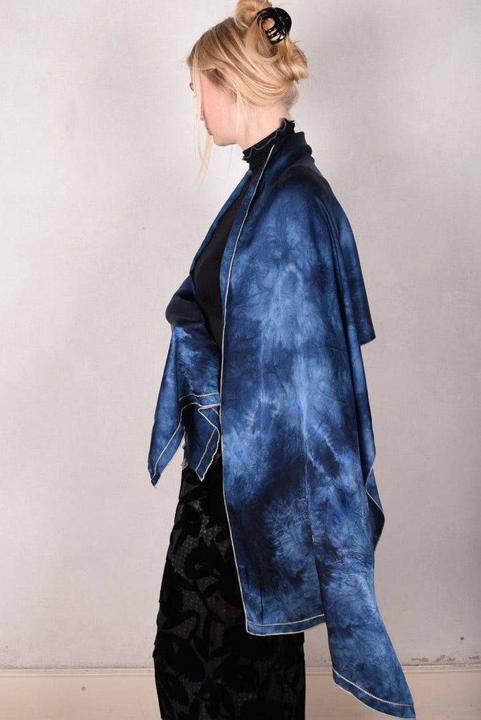 Noil Silk/viscose scarf/shawl. Print: Tie-dye "Blues" - Tone Barker Silk