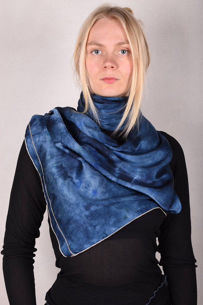 Noil Silk/viscose scarf/shawl. Print: Tie-dye "Blues" - Tone Barker Silk