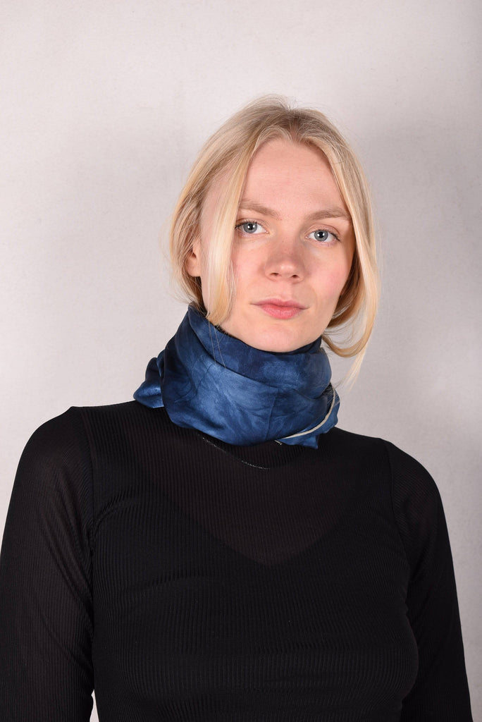 Noil Silk/viscose scarf/shawl. Print: Tie-dye "Blues" - Tone Barker Silk
