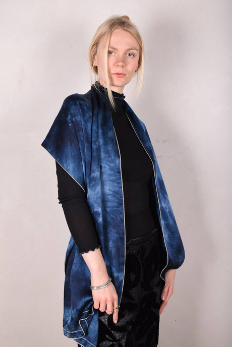 Noil Silk/viscose scarf/shawl. Print: Tie-dye "Blues" - Tone Barker Silk