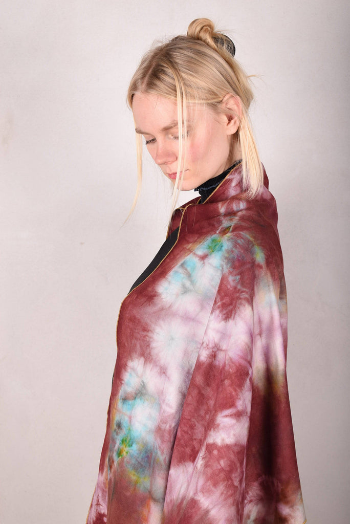 Noil Silk/viscose scarf/shawl. Print: Tie-dye "Reddie" - Tone Barker Silk