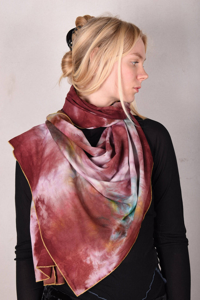 Noil Silk/viscose scarf/shawl. Print: Tie-dye "Reddie" - Tone Barker Silk