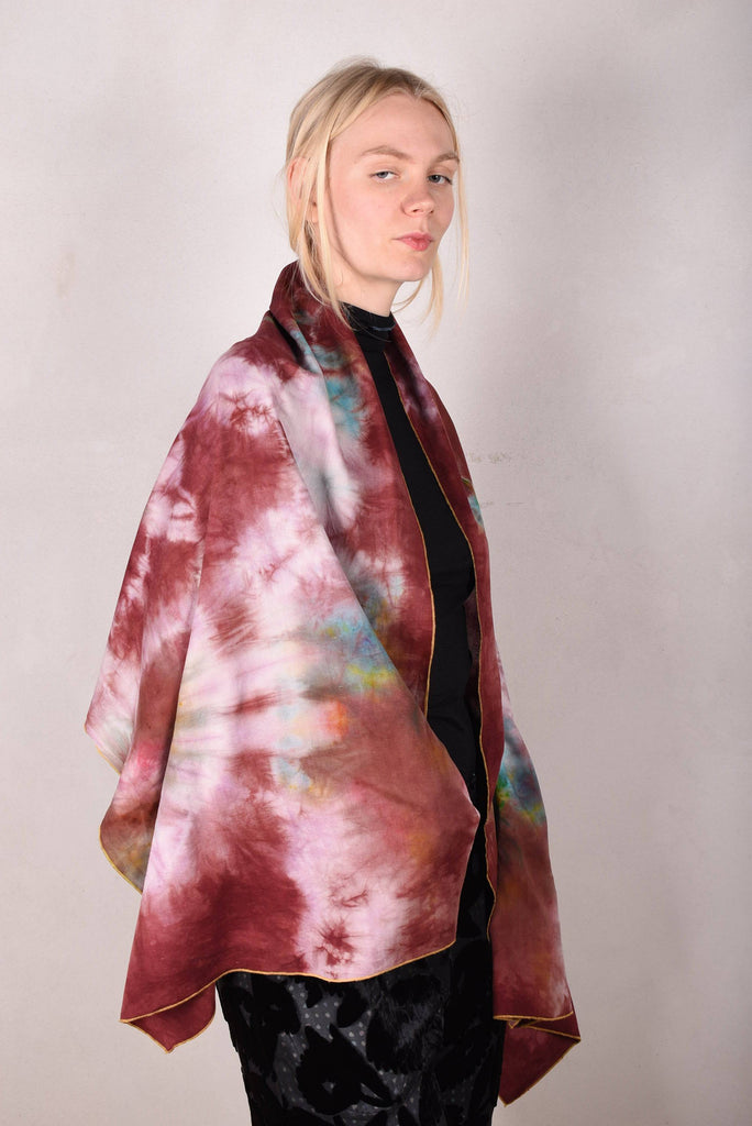 Noil Silk/viscose scarf/shawl. Print: Tie-dye "Reddie" - Tone Barker Silk