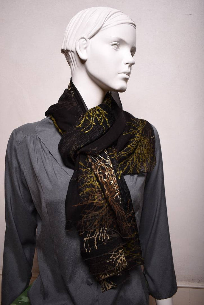 Scarf/Shawl in silk devoré (silk + viscose) print "Bluweed" - Tone Barker Silk