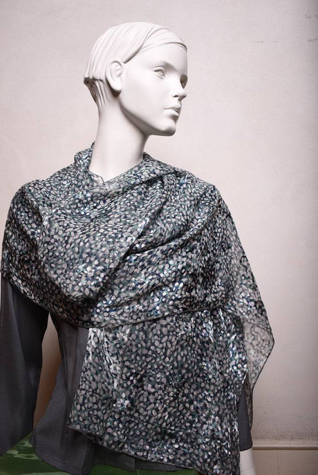 Scarf/Shawl in silk devoré (silk + viscose) print "Monodrops" - Tone Barker Silk