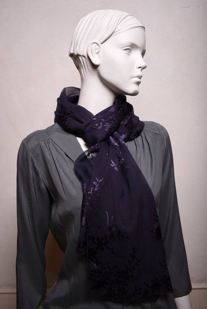 Scarf/Shawl in silk devoré (silk + viscose) print "Night Purple" - Tone Barker Silk