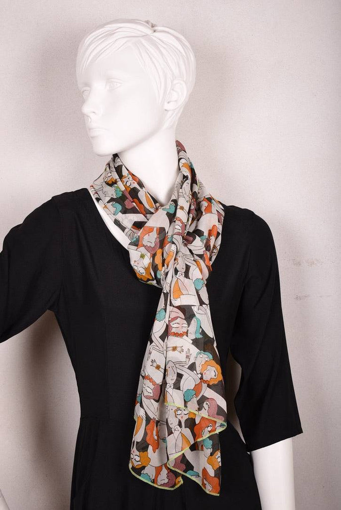 Scarf/Shawl in silk Georgette (100%silk)  print "Madame" - Tone Barker Silk