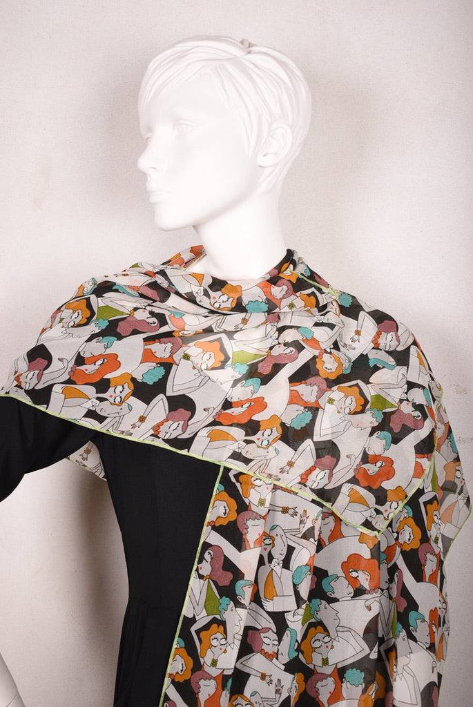 Scarf/Shawl in silk Georgette (100%silk)  print "Madame" - Tone Barker Silk