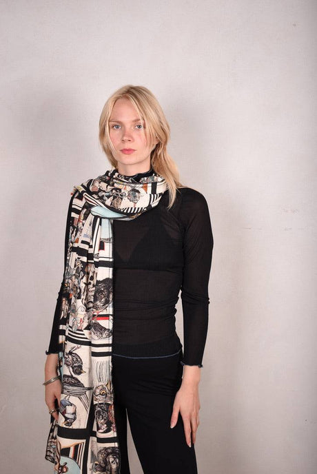 Shawl in double Noil Silk/Rayon mix 60%silk/40%viscose. 70X200 cm "6-Suse" - Tone Barker Silk