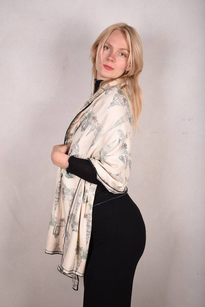 Shawl in double Noil Silk/Rayon mix 60%silk/40%viscose. 70X200 cm "N-Towers" - Tone Barker Silk