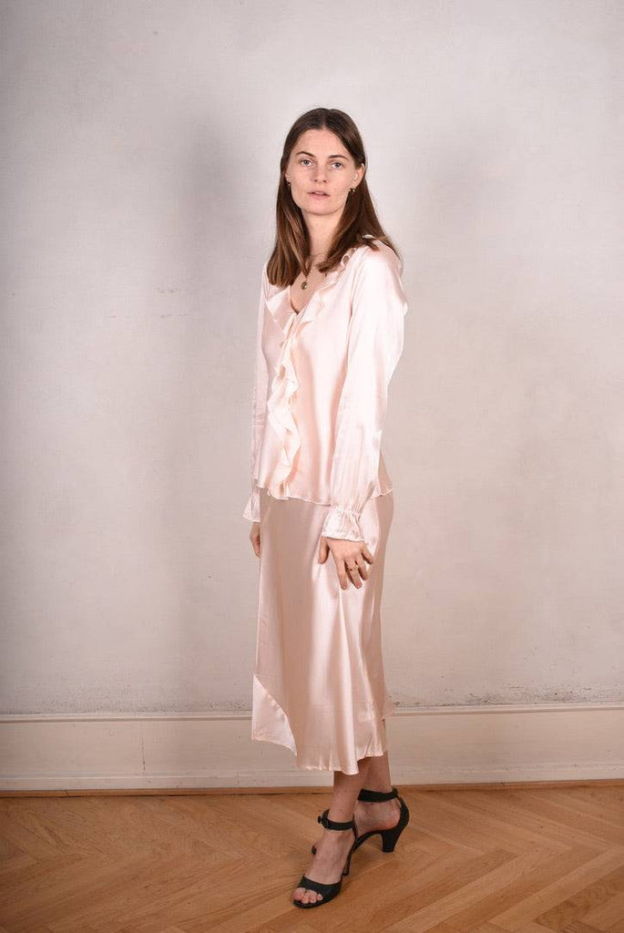 Palma - Silk shirt with frill,  "Oyster" - Tone Barker Silk