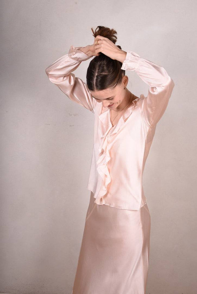 Palma - Silk shirt with frill,  "Oyster" - Tone Barker Silk