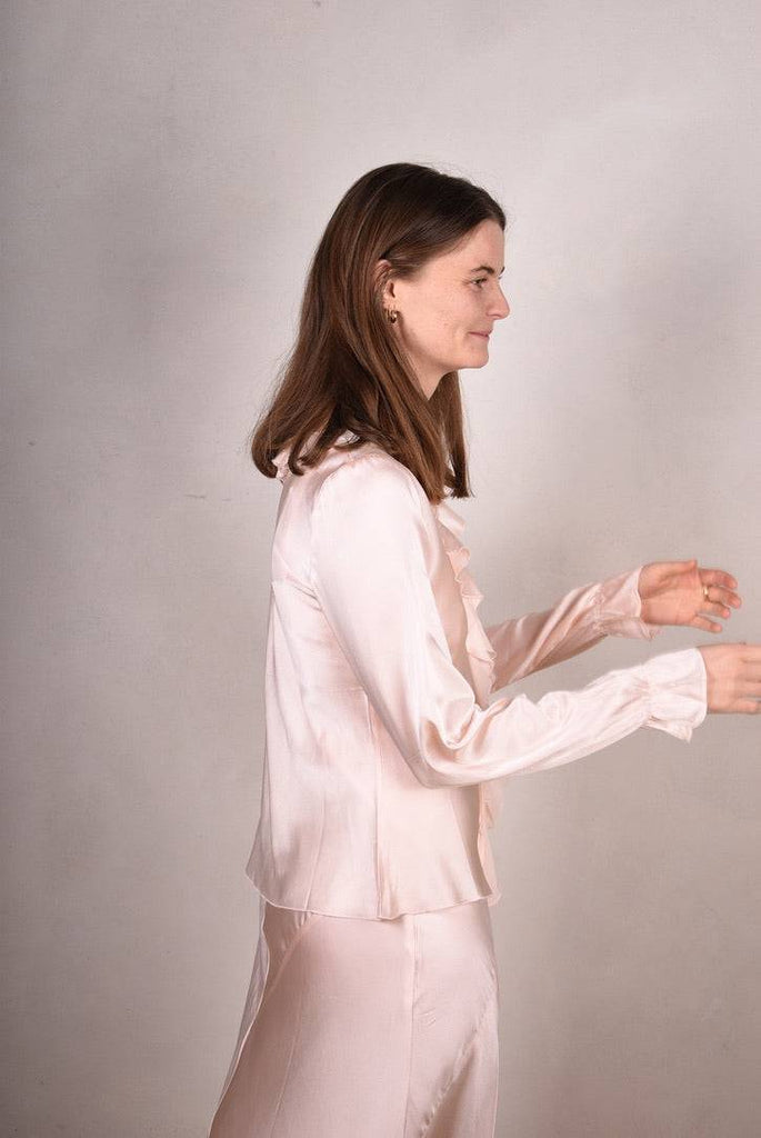 Palma - Silk shirt with frill,  "Oyster" - Tone Barker Silk