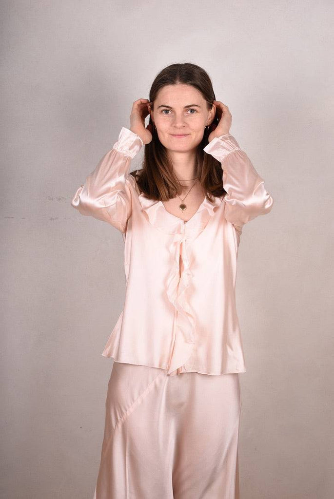 Palma - Silk shirt with frill,  "Oyster" - Tone Barker Silk