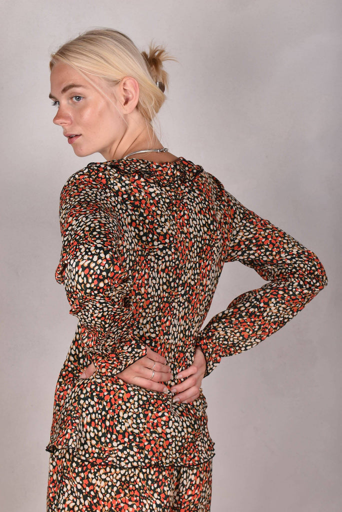 Palma - Silk/Viscose shirt with frill,  "Bee-drops" - Tone Barker Silk