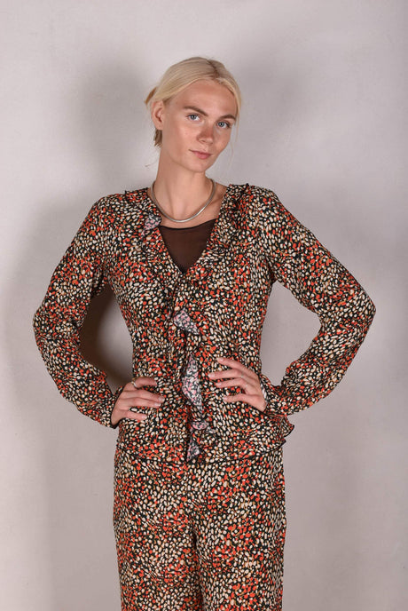 Palma - Silk/Viscose shirt with frill,  "Bee-drops" - Tone Barker Silk