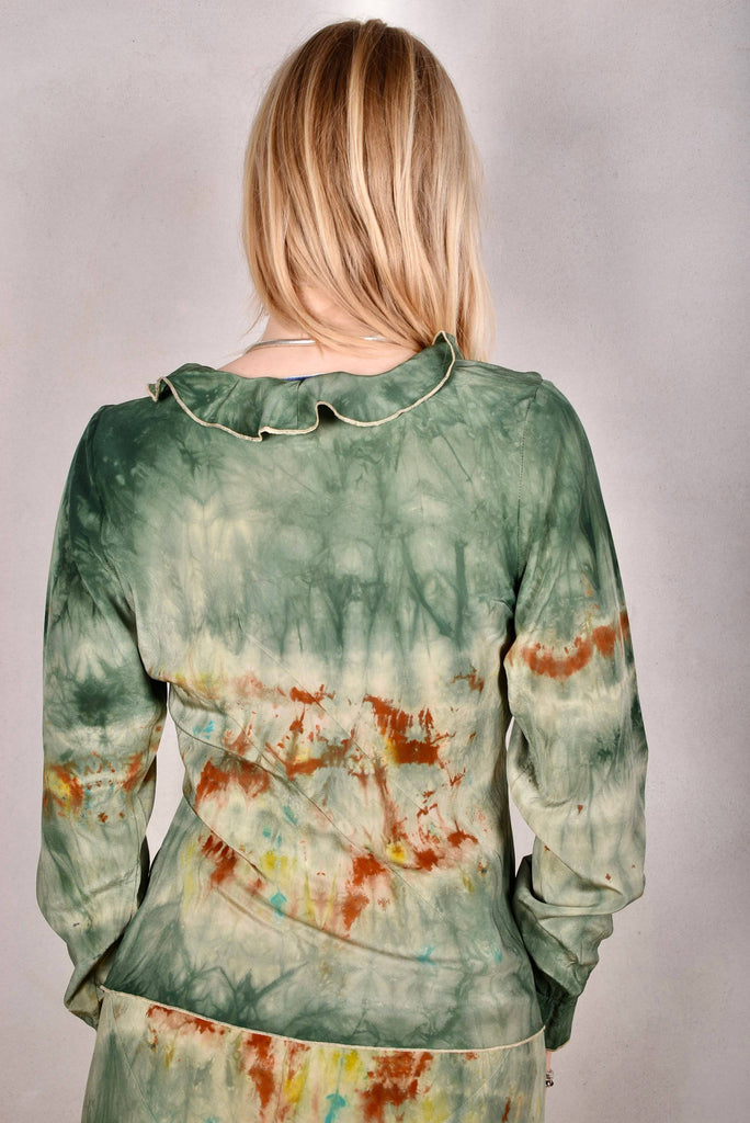 Palmyra Feminine blouse in 100% silk Crepe-de-Chine. Hand-dyed "Woody" - Tone Barker Silk