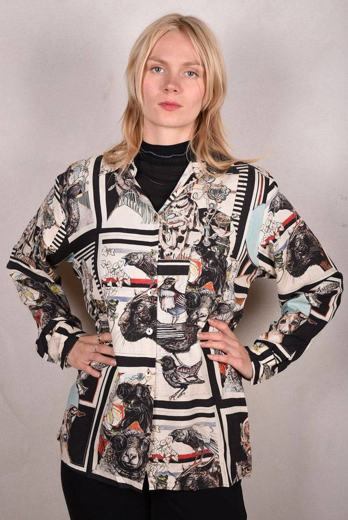 Shirt "Hans" in Noil silk mix 60% silk 40% rayon. Atist print "6-Suse" - Tone Barker Silk