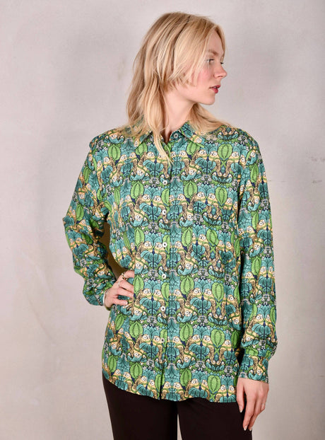 Shirt "Hans" in Noil silk mix 60% silk 40% rayon. print "Nowlie" - Tone Barker Silk