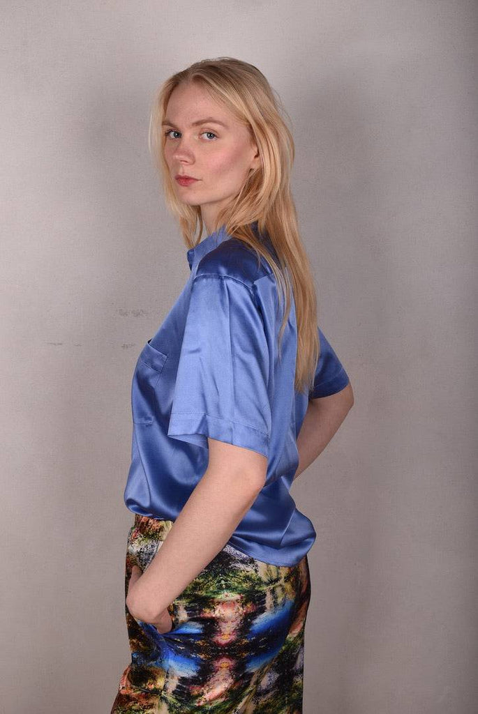 Summer Shirt Man. Silk shirt w. short sleeves "Martin-blue" - Tone Barker Silk