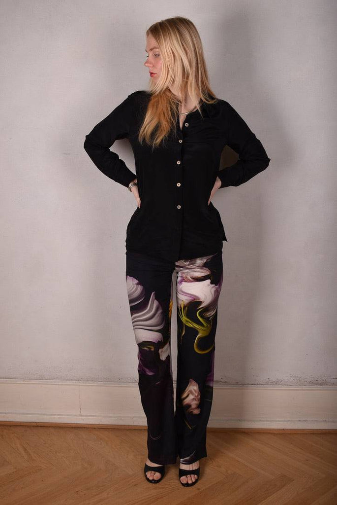 Tamie-crepe. 100% Silk crepe shirt. Black - Tone Barker Silk