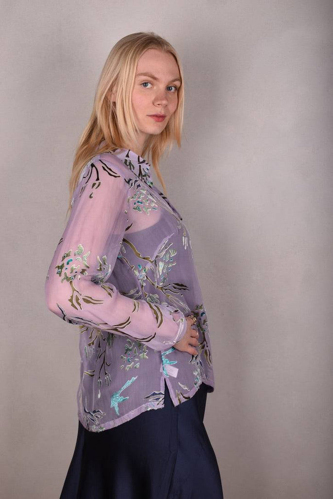 Tamie-Devoré. Classic shirt in  silk/viscose devoré "Greeting Rose" - Tone Barker Silk