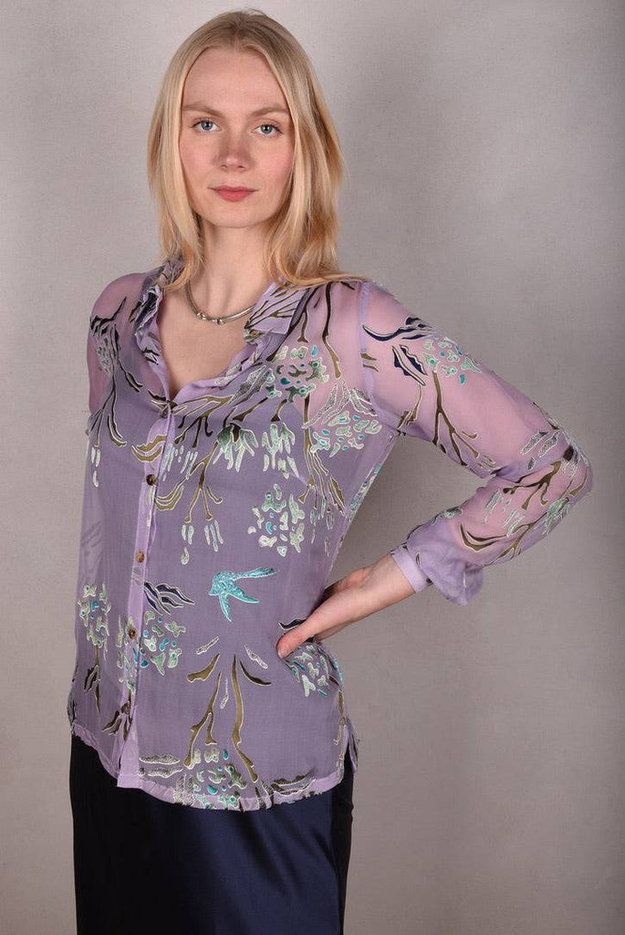 Tamie-Devoré. Classic shirt in  silk/viscose devoré "Greeting Rose" - Tone Barker Silk