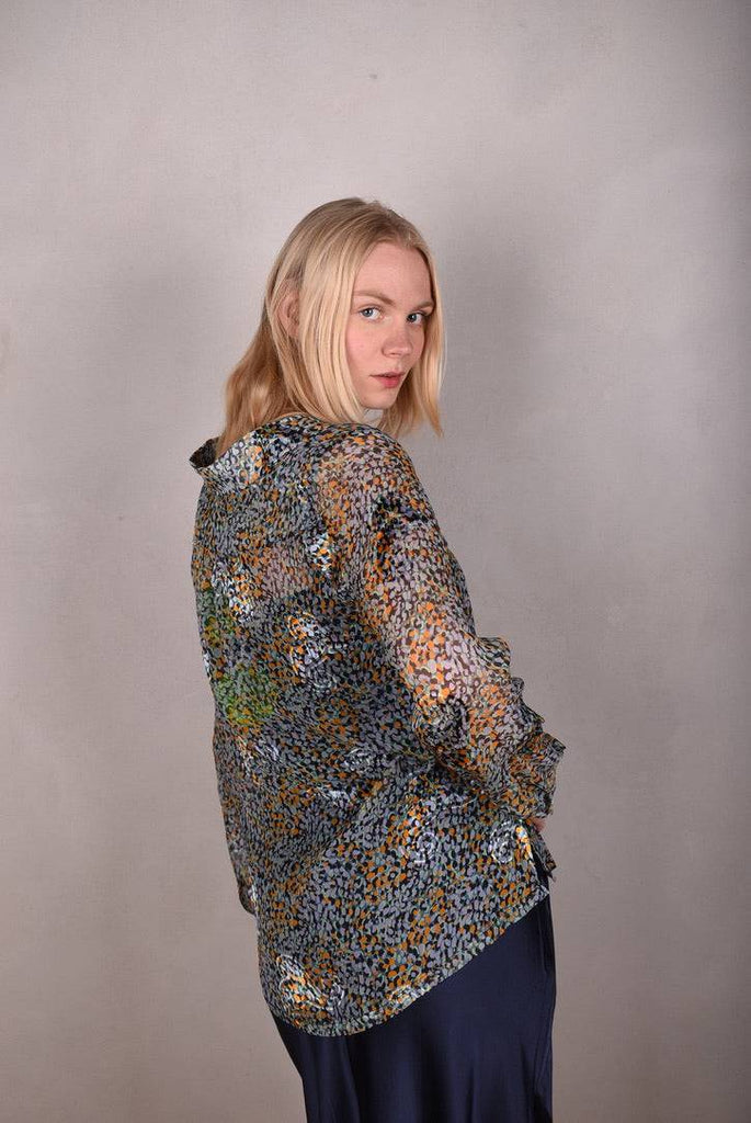 Tamie-Devoré. Classic shirt in  silk/viscose devoré "Ink-drop" - Tone Barker Silk