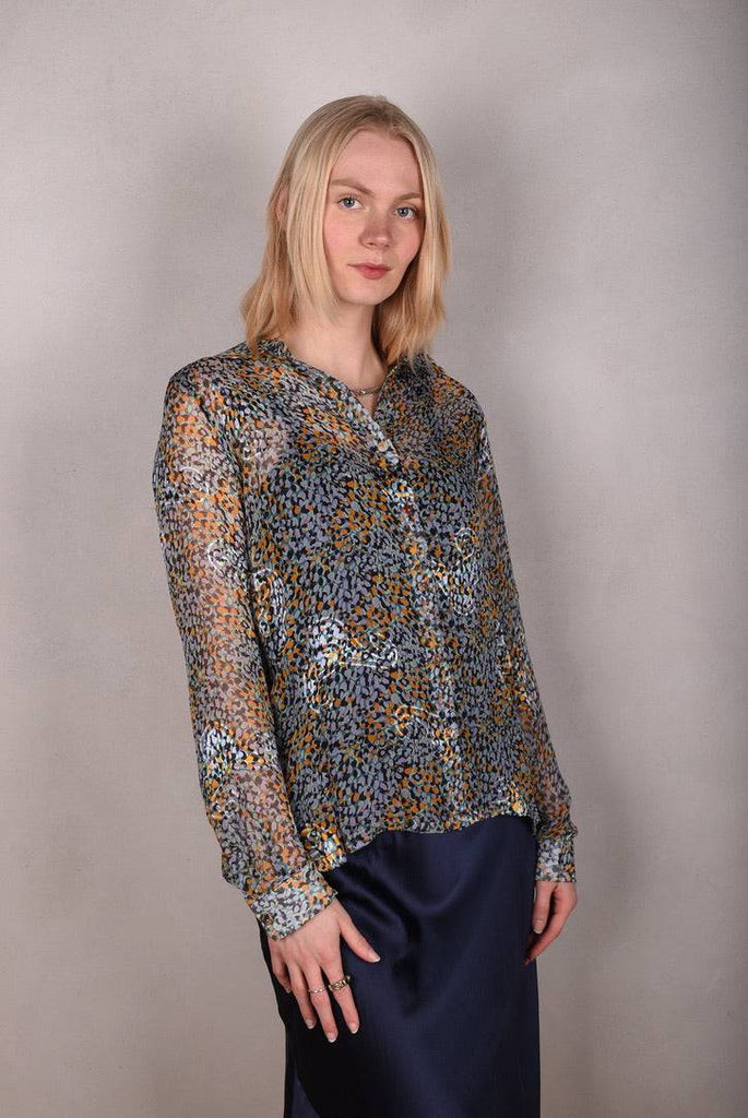 Tamie-Devoré. Classic shirt in  silk/viscose devoré "Ink-drop" - Tone Barker Silk