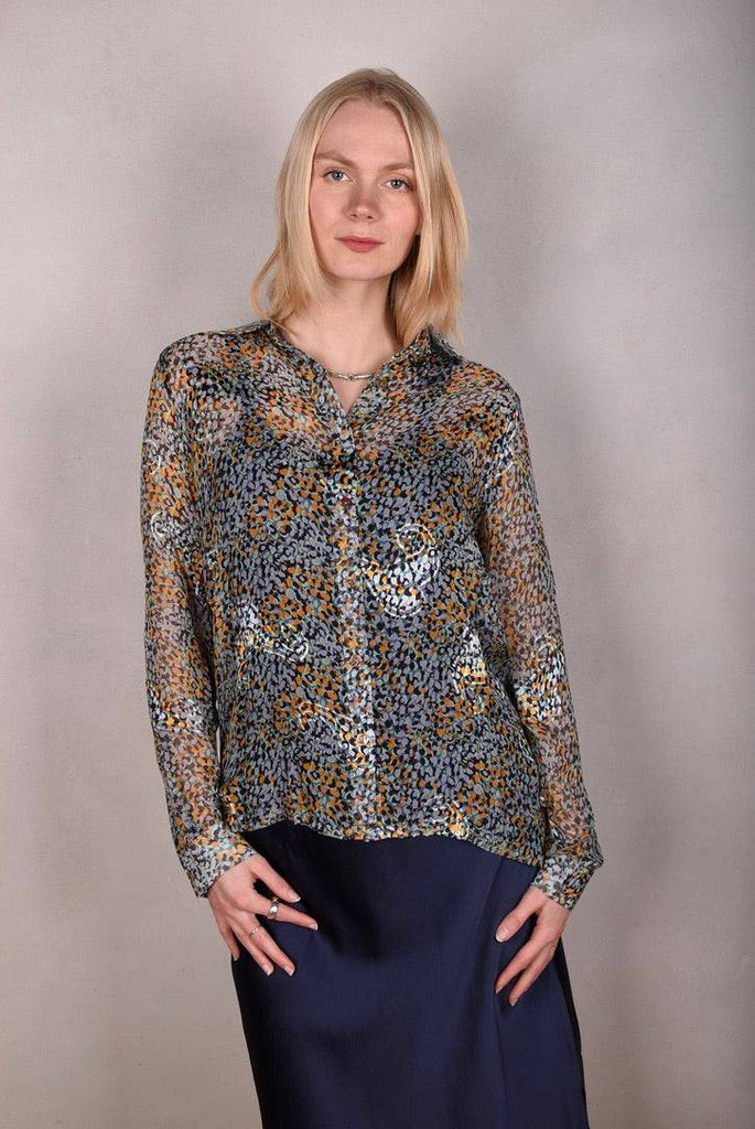 Tamie-Devoré. Classic shirt in  silk/viscose devoré "Ink-drop" - Tone Barker Silk