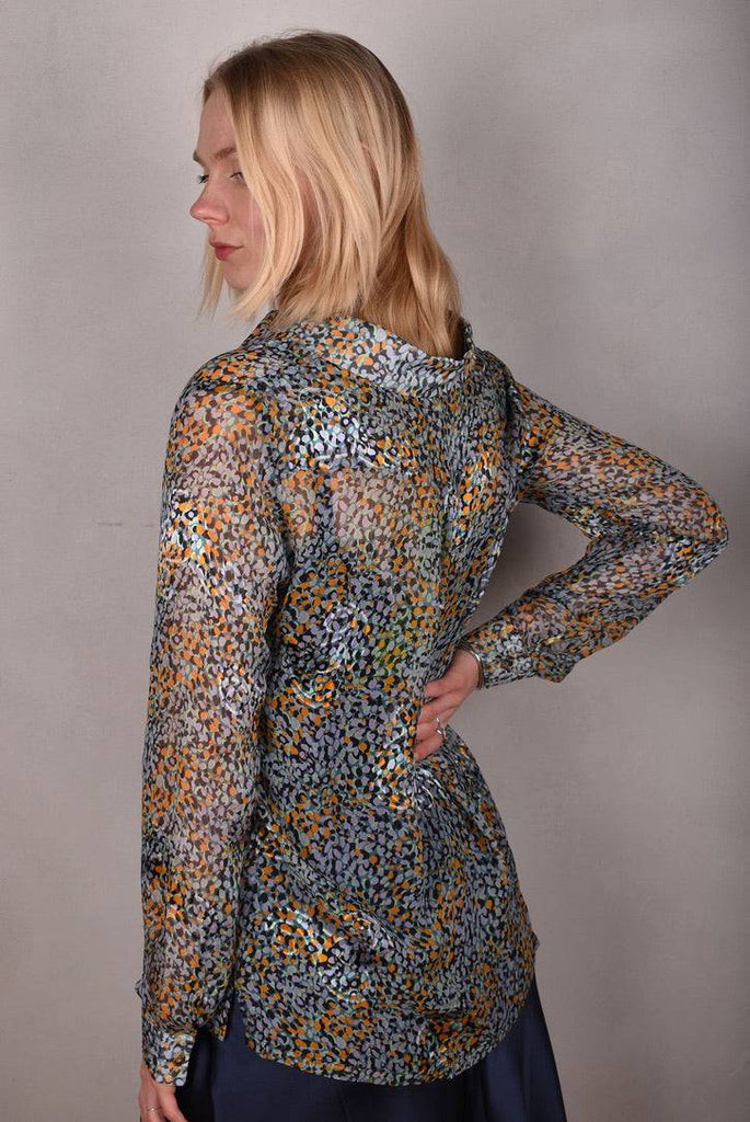 Tamie-Devoré. Classic shirt in  silk/viscose devoré "Ink-drop" - Tone Barker Silk