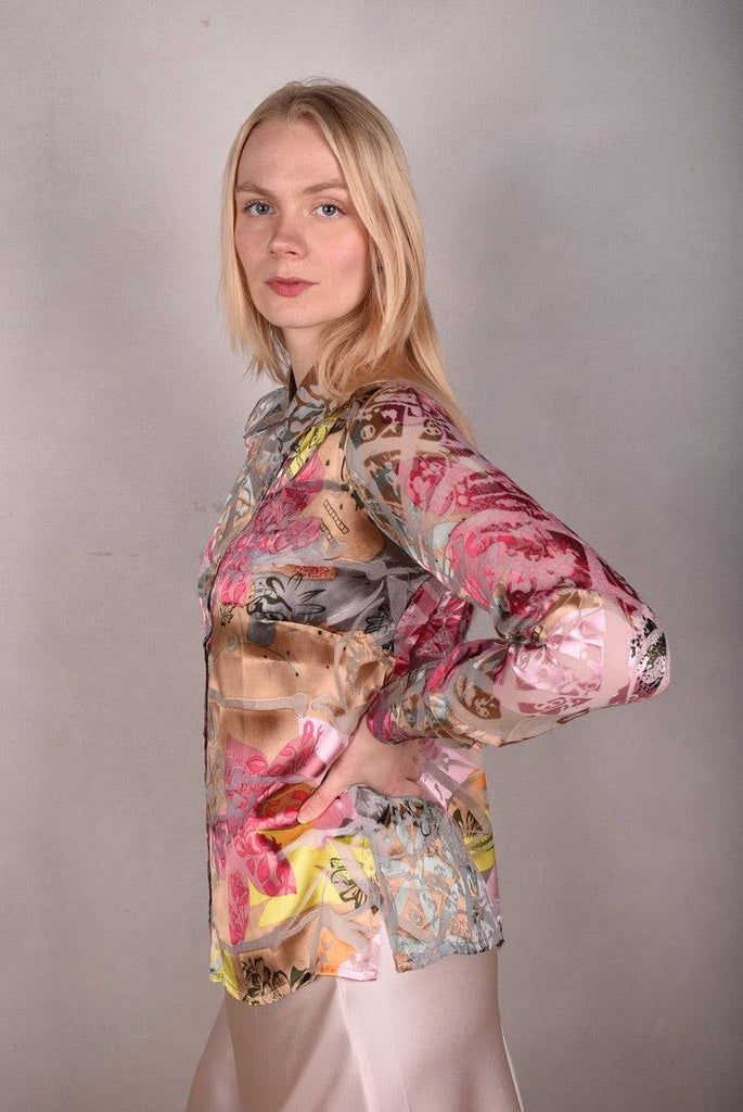 Tamie-Devoré. Classic shirt in  silk/viscose devoré "Mystique" - Tone Barker Silk