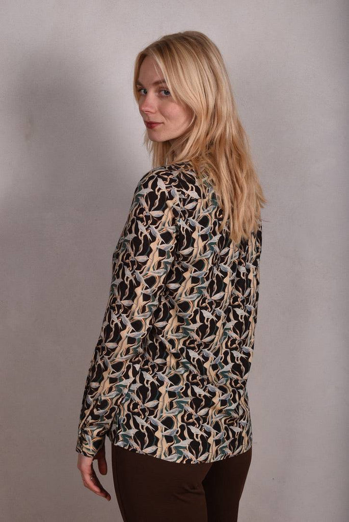 Tamie Noil Silk/viscose mix  shirt. Print "Bird/Branch" - Tone Barker Silk
