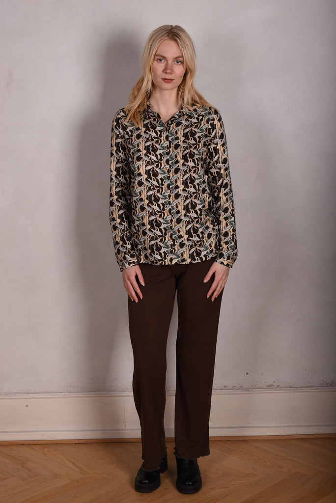 Tamie Noil Silk/viscose mix  shirt. Print "Bird/Branch" - Tone Barker Silk