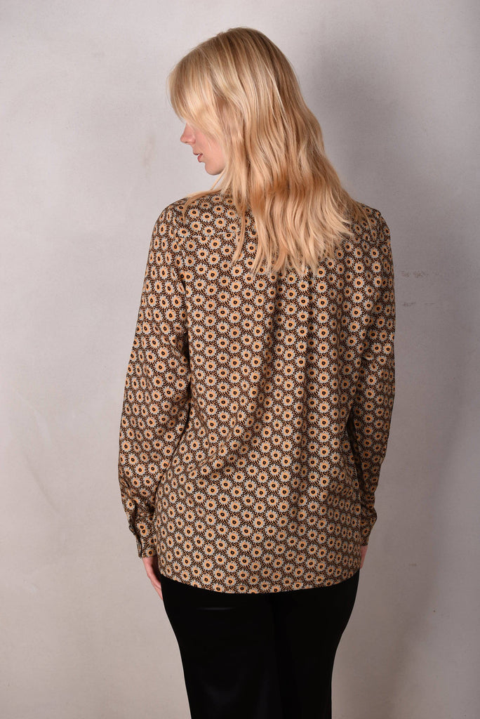 Tamie-Stretch Silk satin  shirt. Print "Ogard" - Tone Barker Silk