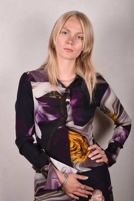 M.BARKER Silk shirt in stretch silk "Deflowered" by Marie Barker - Tone Barker Silk