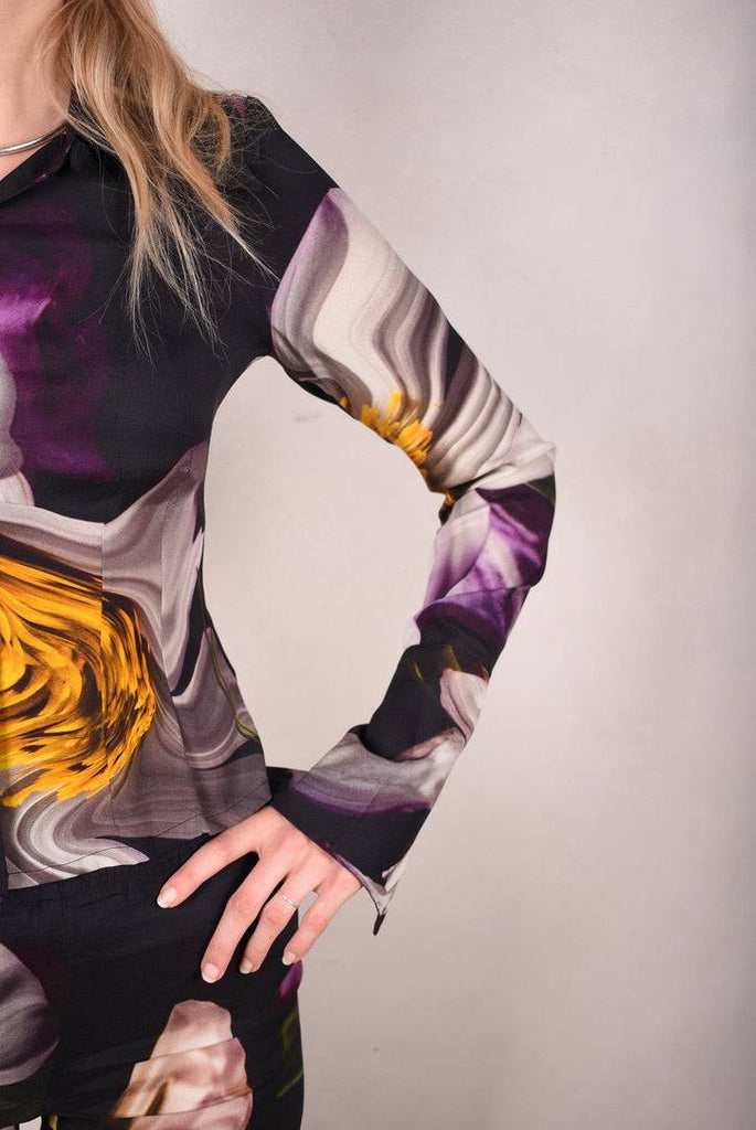 M.BARKER Silk shirt in stretch silk "Deflowered" by Marie Barker - Tone Barker Silk