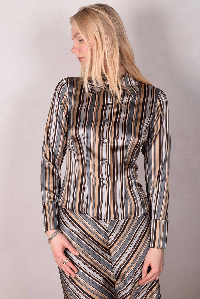 M.BARKER Silk shirt in stretch silk "M.B Stripe" by Marie Barker - Tone Barker Silk