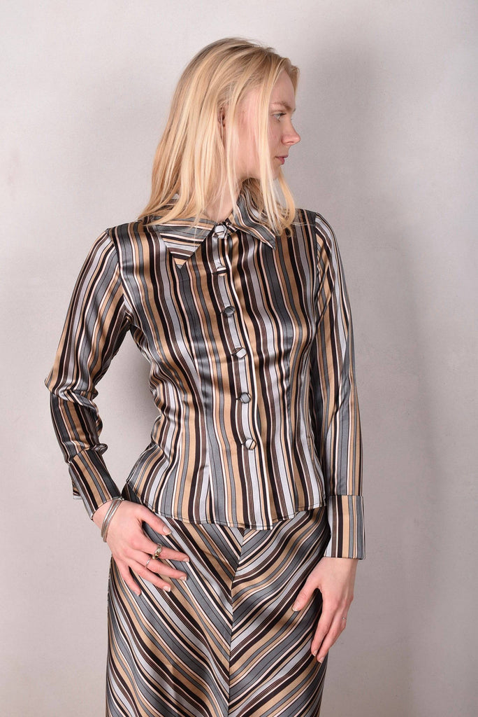 M.BARKER Silk shirt in stretch silk "M.B Stripe" by Marie Barker - Tone Barker Silk