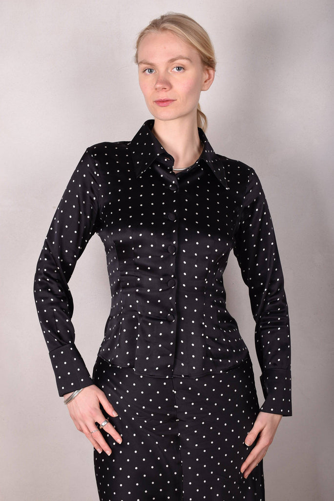 M.BARKER Silk shirt in stretch silk "Pearl Dot" by Marie Barker - Tone Barker Silk
