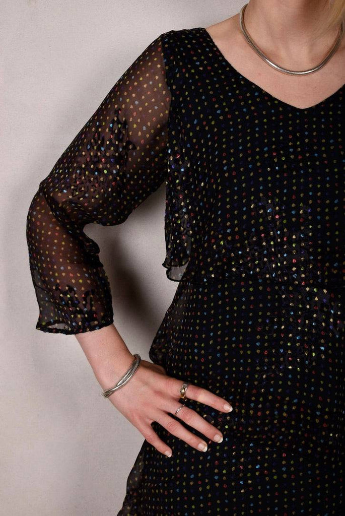 Nymphey, Asymetric top. Silk satin devoré on stretch silk satin. Print "Blears" on stretch silk "petrol" - Tone Barker Silk