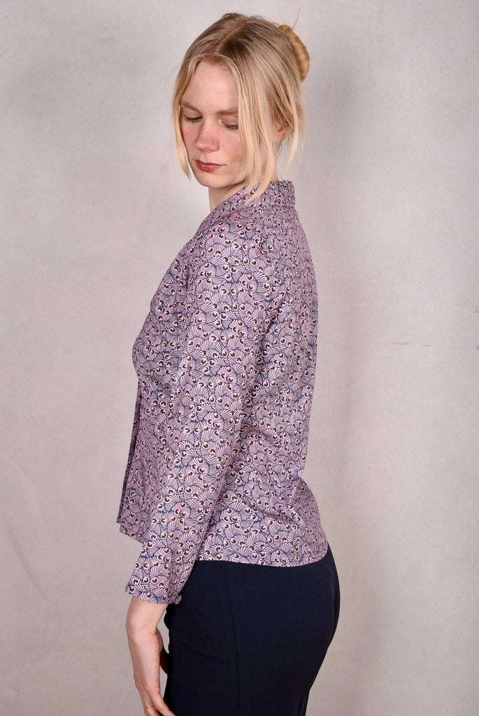 Bifty. Shirt/jacket in Stretch Silk Satin with covered buttons "Beany" - Tone Barker Silk