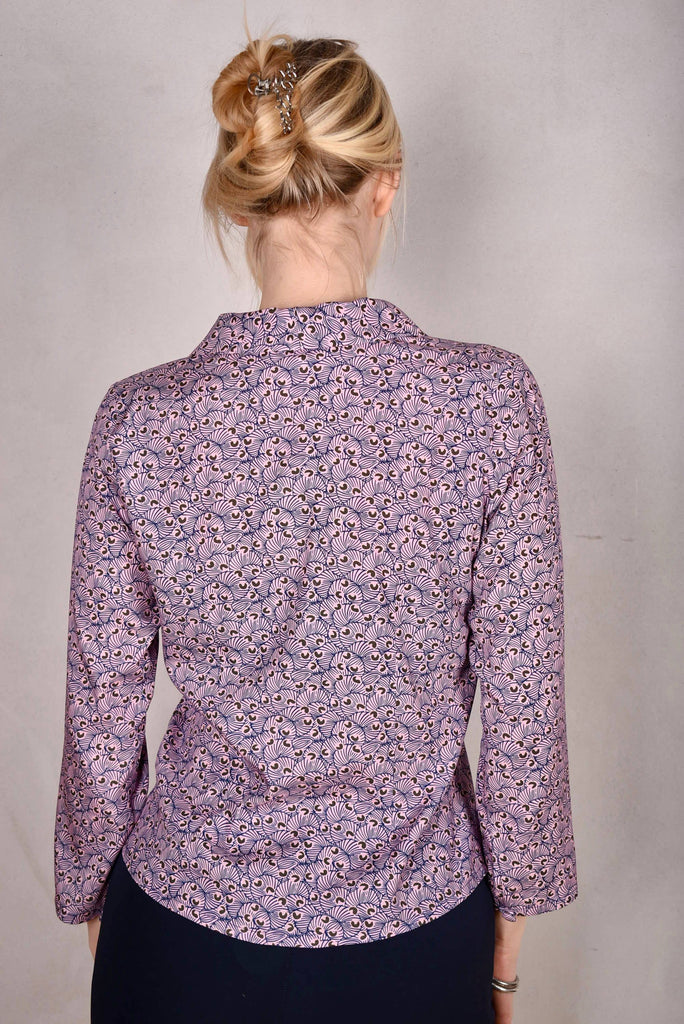 Bifty. Shirt/jacket in Stretch Silk Satin with covered buttons "Beany" - Tone Barker Silk