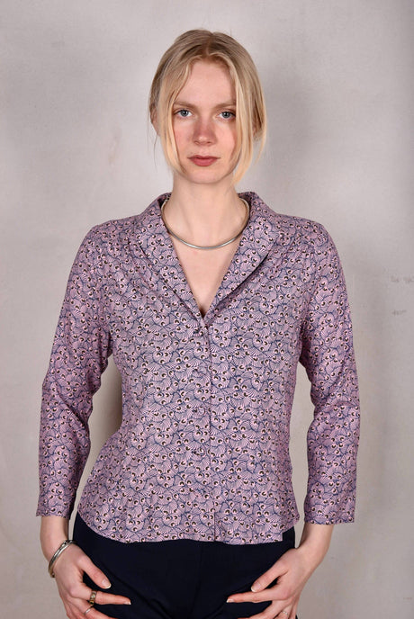Bifty. Shirt/jacket in Stretch Silk Satin with covered buttons "Beany" - Tone Barker Silk