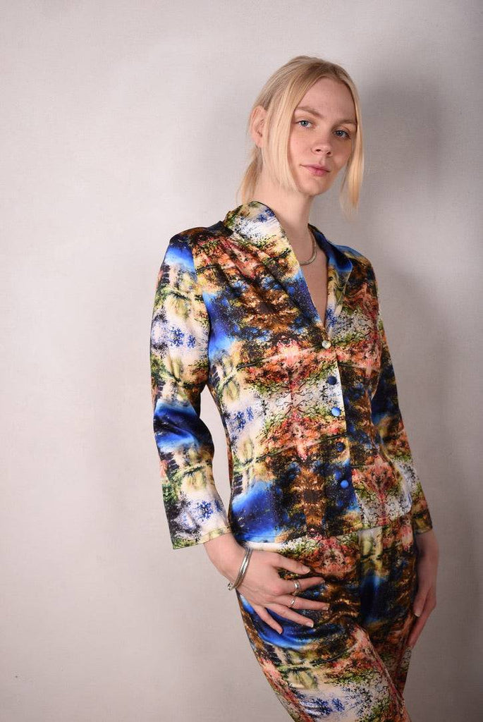 Bifty. Shirt/jacket in Stretch Silk Satin with covered buttons "Calling by M.S.O" - Tone Barker Silk