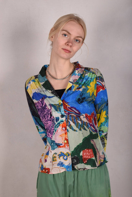 Bifty. Shirt/jacket in Stretch Silk Satin with covered buttons "Giadams" - Tone Barker Silk