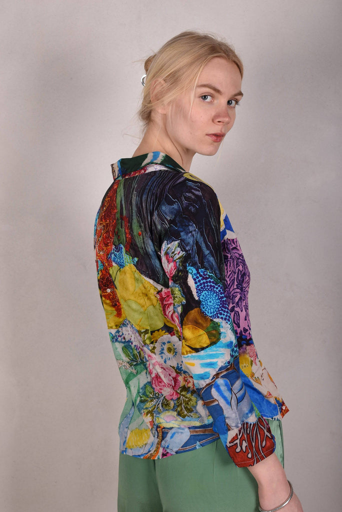 Bifty. Shirt/jacket in Stretch Silk Satin with covered buttons "Giadams" - Tone Barker Silk